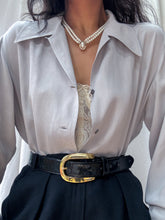 Load image into Gallery viewer, 1980s Vintage Pewter Grey 100% Silk Blouse (S-L)
