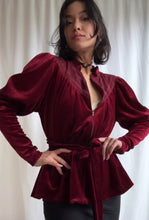 Load image into Gallery viewer, 1990’s Renaissance Inspired Romantic Red Velour Peplum Top- Upcycled by Bella Rosalia (XS-M)
