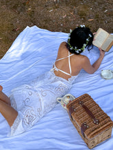 Load image into Gallery viewer, Handmade Antique Lace Halter Bridal Gown by Bella Rosalia
