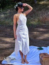 Load image into Gallery viewer, Handmade Antique Lace Halter Bridal Gown by Bella Rosalia
