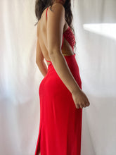 Load image into Gallery viewer, 90’s Caché Ruby Sequin Backless Halter Gown (XS-S)
