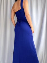 Load image into Gallery viewer, 90’s Y2K Cascading Royal Blue Evening Gown– Made in USA (XS-S)
