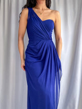 Load image into Gallery viewer, 90’s Y2K Cascading Royal Blue Evening Gown– Made in USA (XS-S)
