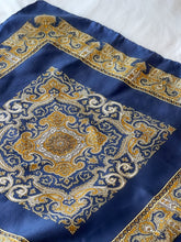 Load image into Gallery viewer, 100% Silk Sapphire &amp; Gold Paisley Vintage Scarf Handmade in Italy
