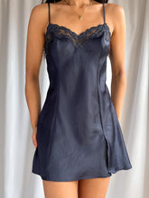 Load image into Gallery viewer, Vintage 90’s Victoria’s Secret Navy Satin Mini Slip Dress (XS-S)
