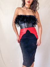 Load image into Gallery viewer, Vintage 1980’s Suede Red &amp; Black Leather Two Toned Skirt (XS-S)
