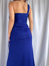 Load image into Gallery viewer, 90’s Y2K Cascading Royal Blue Evening Gown– Made in USA (XS-S)
