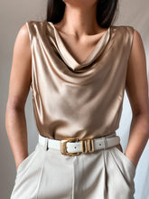 Load image into Gallery viewer, 100% Silk Gold Cowl Neck Vintage Tank (M/L)

