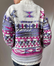 Load image into Gallery viewer, 80&#39;s Vintage Geometric Magenta Knit Ski Sweater (XS-M)
