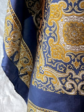 Load image into Gallery viewer, 100% Silk Sapphire &amp; Gold Paisley Vintage Scarf Handmade in Italy
