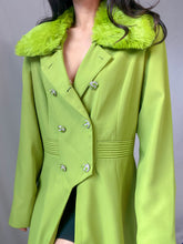 Load image into Gallery viewer, 2000’s Chartreuse Blazer Trench Coat with Detachable Faux Collar (S-XL)
