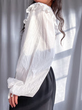 Load image into Gallery viewer, Modern 2000’s White Button Down Peasant Top w/ Balloon Sleeves (XS-M)
