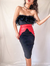 Load image into Gallery viewer, Vintage 1980’s Suede Red &amp; Black Leather Two Toned Skirt (XS-S)
