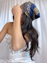 Load image into Gallery viewer, 100% Silk Sapphire &amp; Gold Paisley Vintage Scarf Handmade in Italy
