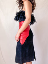 Load image into Gallery viewer, Vintage 1980’s Suede Red &amp; Black Leather Two Toned Skirt (XS-S)
