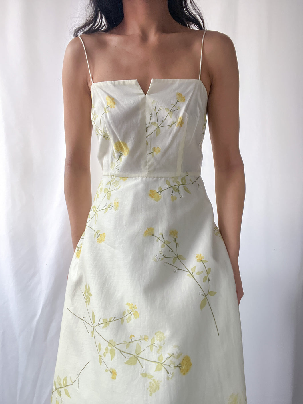 90’s Buttercream Yellow Floral Cotton Spring Tea Dress by Moda International (XS/S)