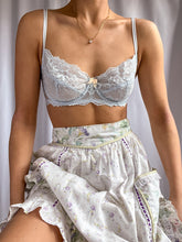 Load image into Gallery viewer, Y2K Baby Blue Sheer Lace Bra with Peach Details
