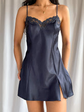 Load image into Gallery viewer, Vintage 90’s Victoria’s Secret Navy Satin Mini Slip Dress (XS-S)
