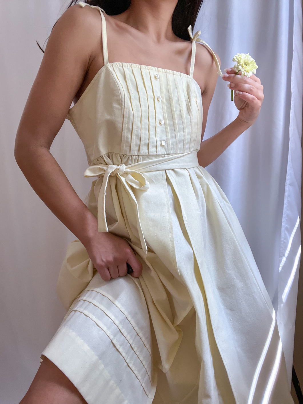 Vintage 1970’s Buttercream Pleated Prairie Dress (S-L)