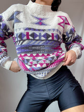 Load image into Gallery viewer, 80&#39;s Vintage Geometric Magenta Knit Ski Sweater (XS-M)
