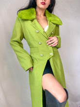 Load image into Gallery viewer, 2000’s Chartreuse Blazer Trench Coat with Detachable Faux Collar (S-XL)
