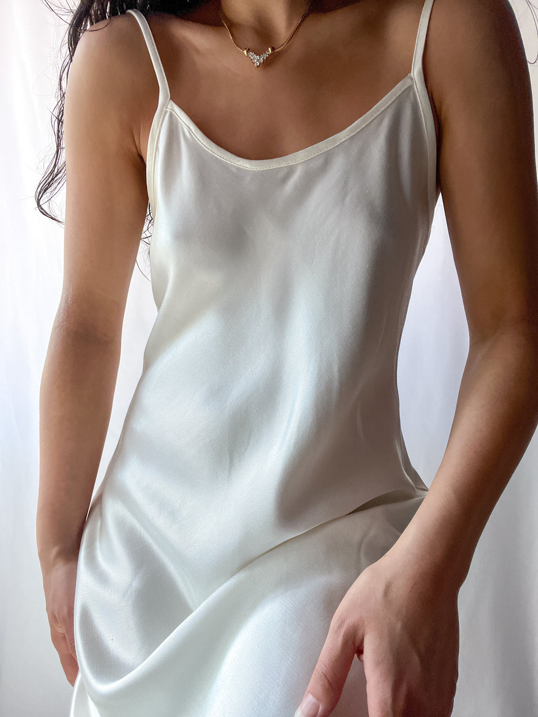 1990’s Ivory Cream Bias Cut Satin Slip Dress (M/L)