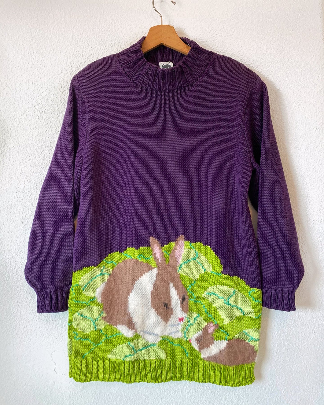 Rare Vintage 1980’s Hand-Knit Chunky Spring Bunny Sweater by Mabel’s