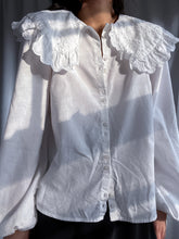 Load image into Gallery viewer, Modern 2000’s White Button Down Peasant Top w/ Balloon Sleeves (XS-M)
