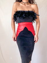 Load image into Gallery viewer, Vintage 1980’s Suede Red &amp; Black Leather Two Toned Skirt (XS-S)
