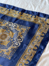 Load image into Gallery viewer, 100% Silk Sapphire &amp; Gold Paisley Vintage Scarf Handmade in Italy
