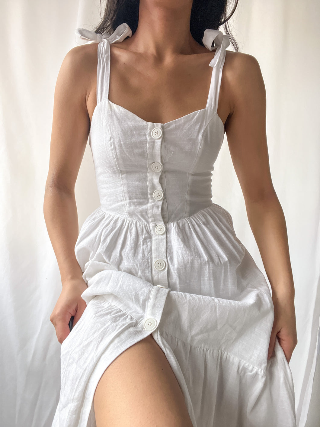 Modern Tiered 100% Cotton White Prairie Dress (XS/S)