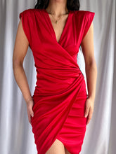 Load image into Gallery viewer, Y2k Cherry Red Mini Cocktail Dress with Gathered Side Jewels (XS-S)
