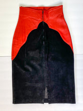 Load image into Gallery viewer, Vintage 1980’s Suede Red &amp; Black Leather Two Toned Skirt (XS-S)
