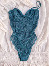 Load image into Gallery viewer, 1970’s Gold Label Victoria’s Secret Teal Lace Bodysuit
