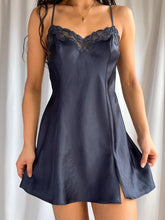 Load image into Gallery viewer, Vintage 90’s Victoria’s Secret Navy Satin Mini Slip Dress (XS-S)
