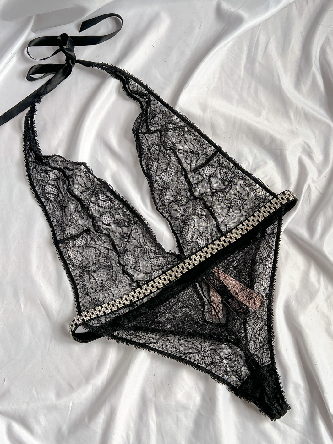 BNWT Victoria’s Secret Rhinestone Belt Black Lace Bodysuit (M-XL)