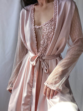 Load image into Gallery viewer, Y2K Blush Satin Mesh Embroidered Duster &amp; Mini Slip Set (S/M)
