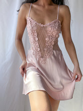 Load image into Gallery viewer, Y2K Blush Satin Mesh Embroidered Duster &amp; Mini Slip Set (S/M)
