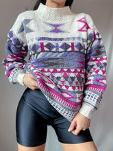 Load image into Gallery viewer, 80&#39;s Vintage Geometric Magenta Knit Ski Sweater (XS-M)
